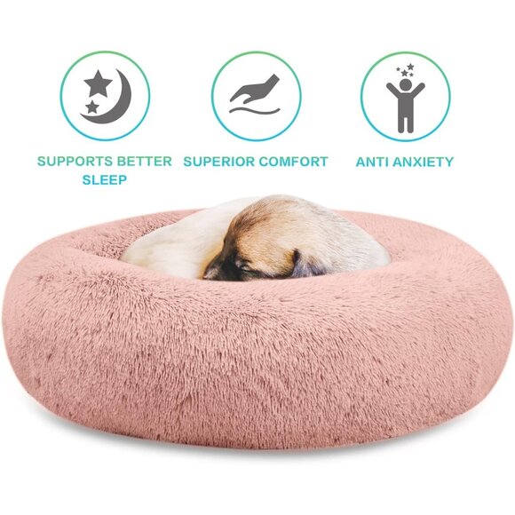 Calming Dog Bed Plush Donut Comfy Cuddler Faux Fur Washable Multiple Sizes S-XXL - Picture 2 of 6